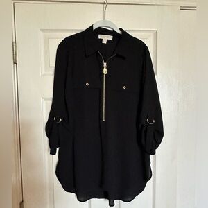 Michael Kors Black long sleeves blouse with gold hardware- large